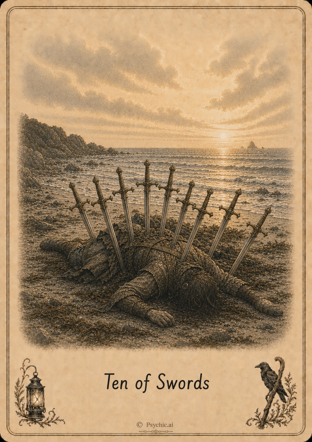 Ten of Swords tarot card illustration